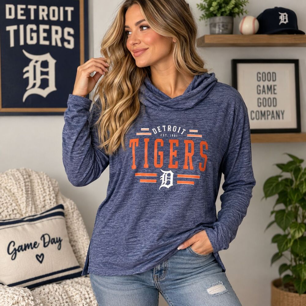 Detroit Tigers Campus Lifestyle Hoodie Women XL Blue MLB Baseball Lightweight